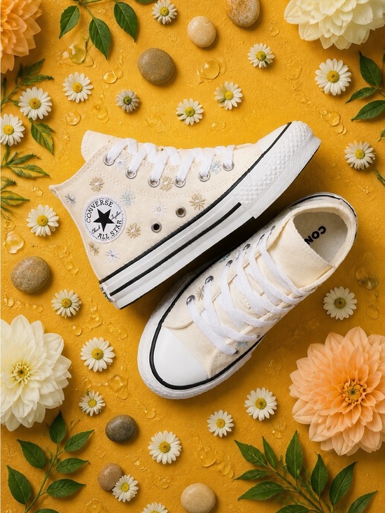 Converse Shoes - Converse High Top Sneakers in Cream and White with Floral Embroidery NWOB Size 6
